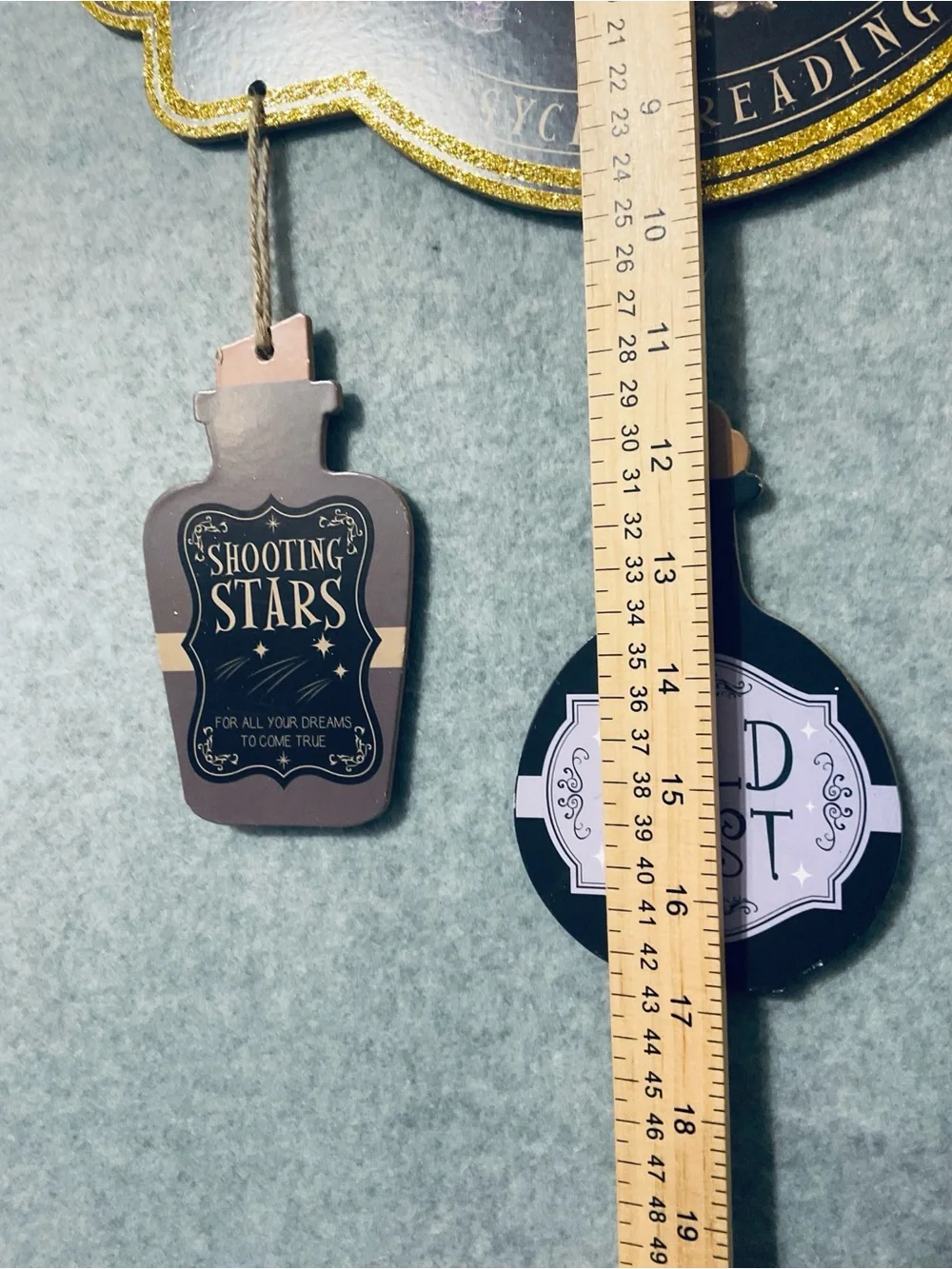 Fortunes Wall Sign with Hanging Potion Bottles - Black & Gold